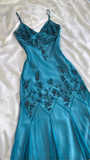 Modest Sheath Spaghetti Straps Chiffon Blue Prom Dress Party Dress With Beads HZ1024