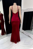 Sexy Mermaid Burgundy Slit Spaghetti Straps Prom Dresses HZ1024