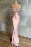 Beautiful Pink Prom Dress with Spaghetti Straps and Beadings HZ1024