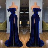Beautiful Mermaid Royal Blue Velvet Prom Dress with Beadings HZ1024