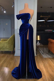 Beautiful Mermaid Royal Blue Velvet Prom Dress with Beadings HZ1024
