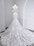 Sexy Mermaid Off The Shoulder Lace Long Sleeves White Wedding Dresses HZ1024