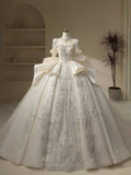 Unique Ball Gown High Neckline Sequin Lace Long White Wedding Dresses HZ1024