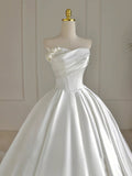 Simple Ball Gown Off The Shoulder White Long Lace Wedding Dresses With Beads HZ1024