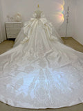 Dreamy Ball Gown Sweetheart Short Puffy Sleeves White Lace Wedding Dresses With Beads HZ1024