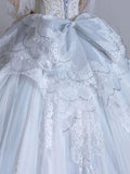 Dreamy Ball Gown Sweetheart Long Puffy Sleeves Lace Wedding Dresses With Beads HZ1024