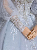 Dreamy Ball Gown Sweetheart Long Puffy Sleeves Lace Wedding Dresses With Beads HZ1024