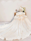 Dreamy Ball Gown Sweetheart Short Sleeves White Lace Wedding Dresses With Beads HZ1024