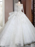 Dreamy Ball Gown High Neckline Sequin White Long Sleeves Wedding Dresses With Beads HZ1024