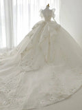 Luxury Ball Gown Sweetheart Sequin White Long Sleeves Wedding Dresses With Beads HZ1024
