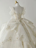 Luxury Ball Gown Sweetheart Sequin White Long Sleeves Wedding Dresses With Beads HZ1024