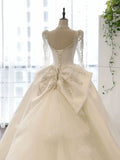 Simple Ball Gown Sweetheart White Long Sleeves Satin Wedding Dresses With Beads HZ1024