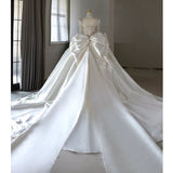 Chic Ball Gown Sweetheart White Long Sleeves Satin Wedding Dresses With Beads Bow HZ1024