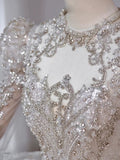 Chic Ball Gown Scoop White Long Sleeves Sequin Wedding Dresses With Beads Buttons HZ1024