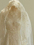 Chic A line Scoop White Long Puffy Sleeves Lace Wedding Dresses With Appliques HZ1024