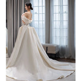 Timeless Ball Gown Off The Shoulder Satin Long White Wedding Dresses With Lace HZ1024