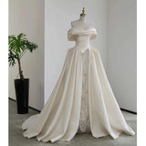 Timeless Ball Gown Off The Shoulder Satin Long White Wedding Dresses With Lace HZ1024