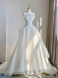 Timeless Ball Gown Strapless Tulle Long White Wedding Dresses With Ruffles HZ1024