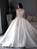 Dreamy Ball Gown Sweetheart Sleeveless White Lace Wedding Dresses With Beads HZ1024
