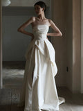 Chic A Line Strapless Sleeveless White Satin Slit Wedding Dresses HZ1024