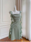 Cute A line Spaghetti Straps Sage Green Short Homecoming Dresses Party Cocktail Dress With Ruffles HZ1024