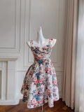 Cute A line Straps Floral Short Homecoming Dresses Cocktail Dress HZ1024