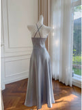Simple A line Halter Gray Homecoming Dresses Simple Prom Dress HZ1024