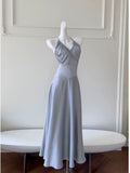 Simple A line Halter Gray Homecoming Dresses Simple Prom Dress HZ1024