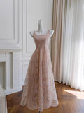 Chic A line Straps Pink Sequin Prom Dresses Sexy Evening Dress HZ1024