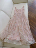 Chic A line Straps Pink Sequin Prom Dresses Sexy Evening Dress HZ1024