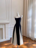 Elegant A line Spaghetti Straps Black Chiffon Prom Dresses Evening Dress HZ1024