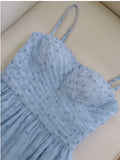 Simple A Line Spaghetti Straps Tulle Blue Prom Dress Evening Dresses HZ1024