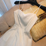 Simple A line Spaghetti Straps White Knee Length Homecoming Dress Birthday Dresses HZ1024