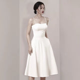 Simple A line Spaghetti Straps White Knee Length Homecoming Dress Birthday Dresses HZ1024