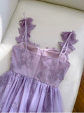 Elegant A Line Straps Sleeveless Lilac Lace Prom Dress Evening Dresses HZ1024