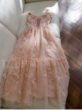 Elegant A Line Straps Sleeveless Blush Pink Lace Prom Dress Evening Dresses HZ1024