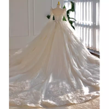 Luxury Ball Gown Scoop Neckline Long Sleeves Lace White Wedding Dress HZ1024