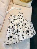 Simple A line Spaghetti Straps Black Flora White Homecoming Dress Birthday Dresses HZ1024