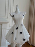 Cute A line Spaghetti Straps White Short Homecoming Dress Birthday Dresses With Butterfly HZ1024