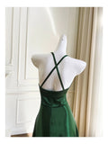 Sexy A Line Halter Sleeveless Green Satin Prom Dresses HZ1024
