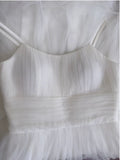 Sexy A Line Spaghetti Straps Sleeveless Tulle White Prom Dresses HZ1024