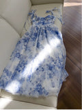 Sexy A line Spaghetti Straps Sleeveless Floral Blue Chiffon Prom Dresses HZ1024