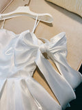 Cute A line Spaghetti Straps Bowknot White Short Homecoming Dress Birthday Dresses HZ1024