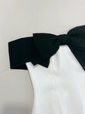 Cute Sheath Off The Shoulder Black Bowknot White Short Homecoming Dress Birthday Dresses HZ1024