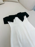 Cute Sheath Off The Shoulder Black Bowknot White Short Homecoming Dress Birthday Dresses HZ1024