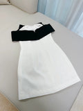 Cute Sheath Off The Shoulder Black Bowknot White Short Homecoming Dress Birthday Dresses HZ1024