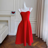 Simple A line Spaghetti Straps Red Knee Length Homecoming Dress Birthday Dresses HZ1024