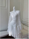 Fairytale A line Strapless White Chiffon Ruffles Homecoming Dress Birthday Dresses HZ1024