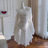 Fairytale A line Strapless White Chiffon Ruffles Homecoming Dress Birthday Dresses HZ1024