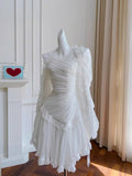Fairytale A line Strapless White Chiffon Ruffles Homecoming Dress Birthday Dresses HZ1024